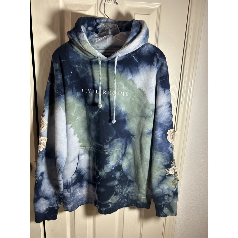 Civil Regime Marble Collection Green Tie-Dye Floral Embroidered Hoodie M